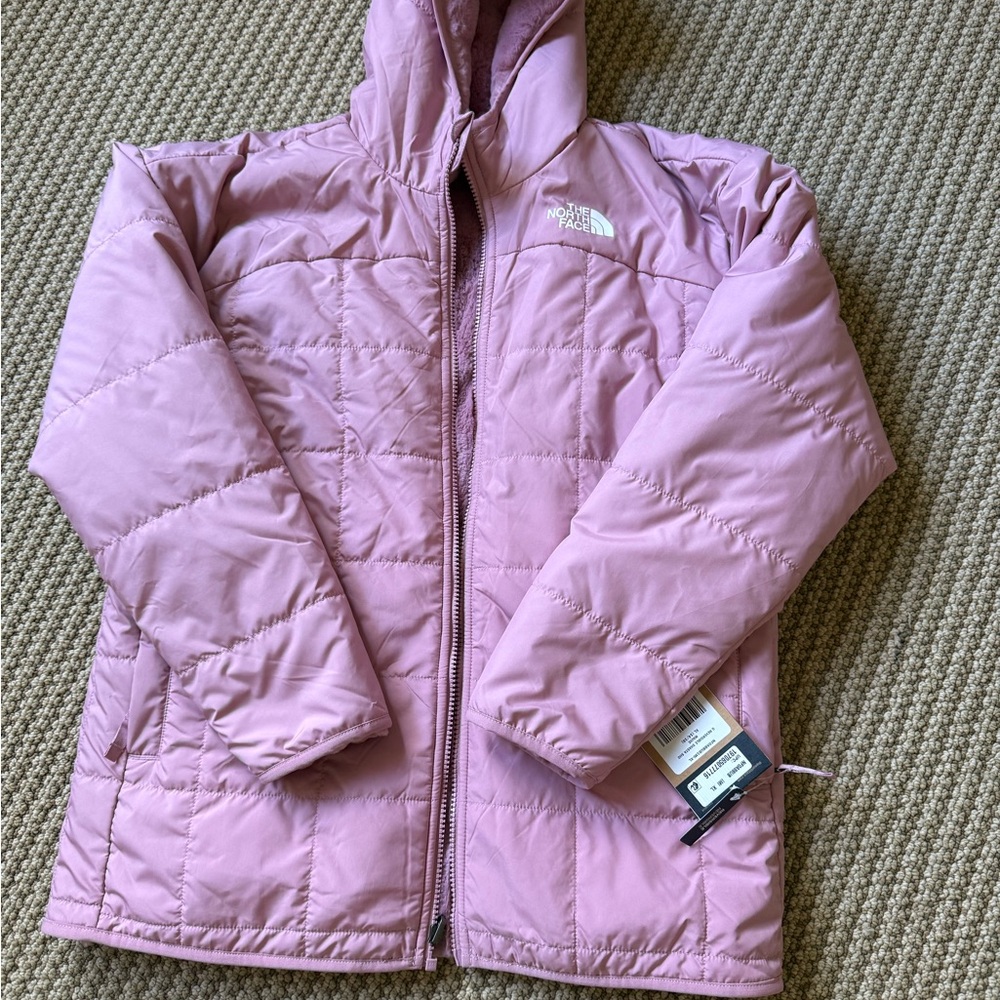 The North Face girls pink reversible jacket XL (14/16) NWT - Picture 3 of 7